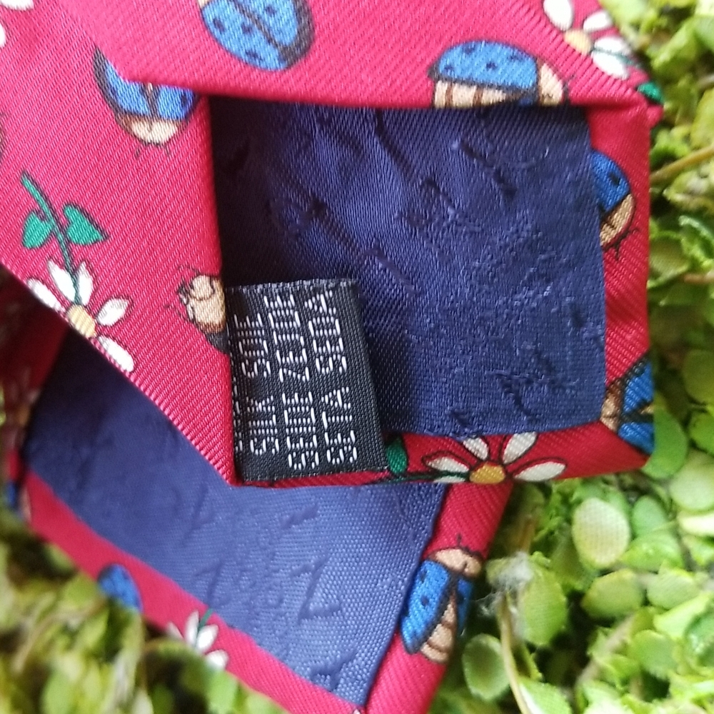 PINK Jermyn St London Daisy Daisies Red Silk Lady Bugs Neck Garden Whimsical TIE - Picture 7 of 12